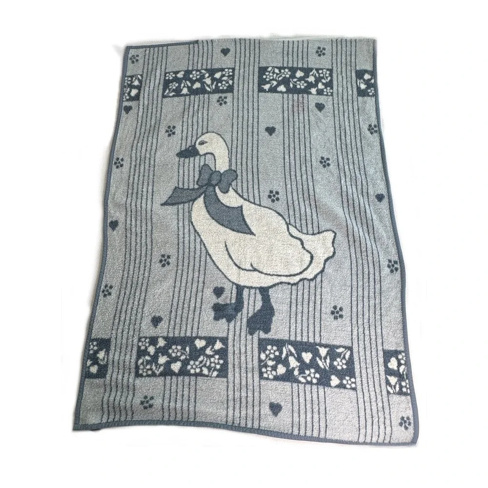 Vintage Ibena West Germany Goose Blanket Blue White Country Cottagecore 54x76